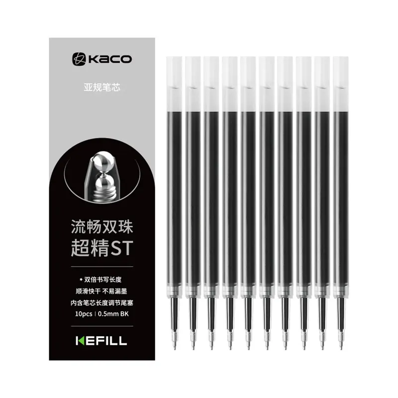 Kaco Black Ink Gel Pen Refills (ST Tip) Set