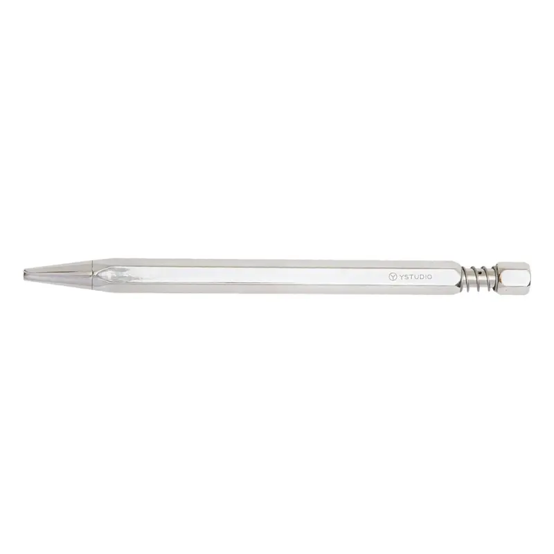 Ystudio Classic Revolve Spring Shiny Silver Ballpoint Pen