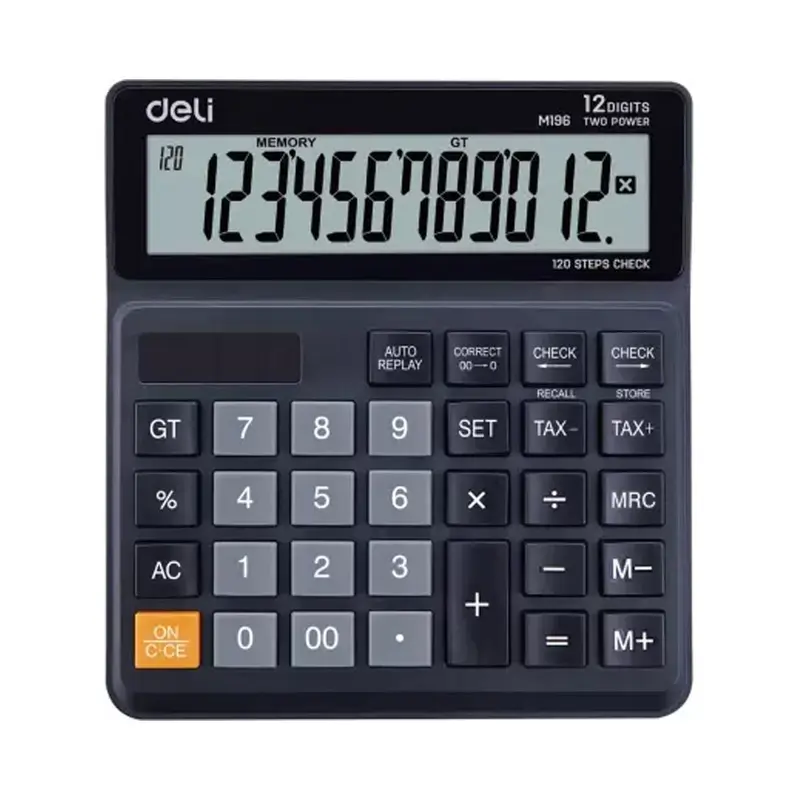 Deli WM19620 Smart Series Desktop Basic Calculator with Tax & GT Keys 12 Digit, 120 Step Check, Black
