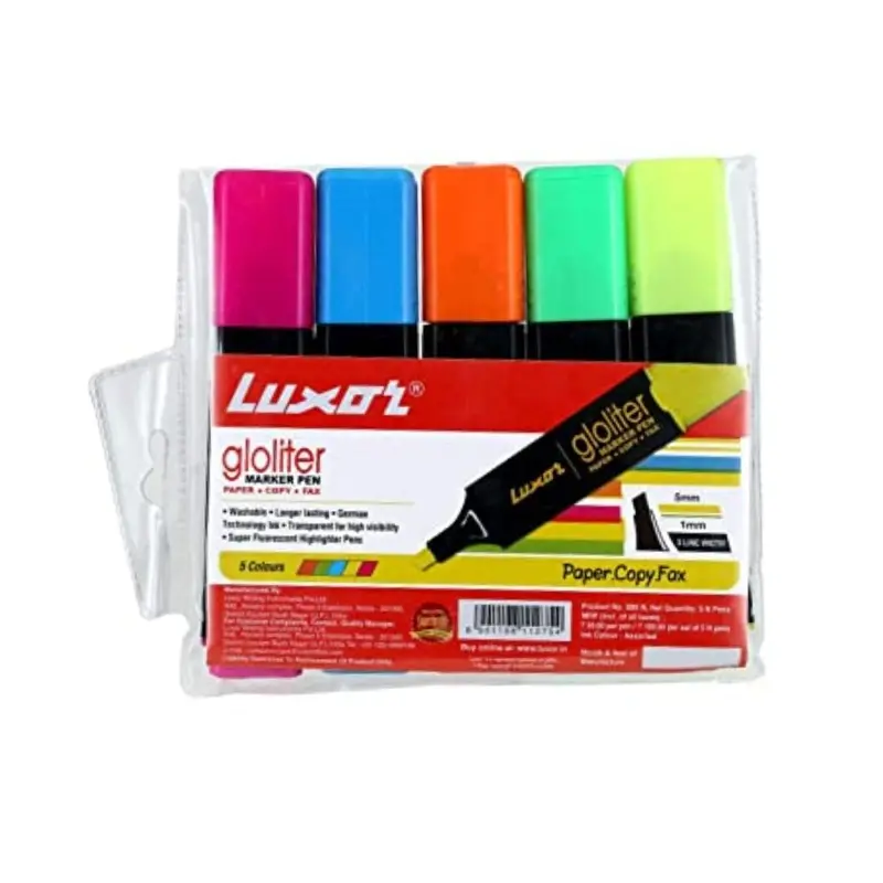 Luxor Gloliter Highlighter Pen - Assorted Colors- Set Of 5 loop