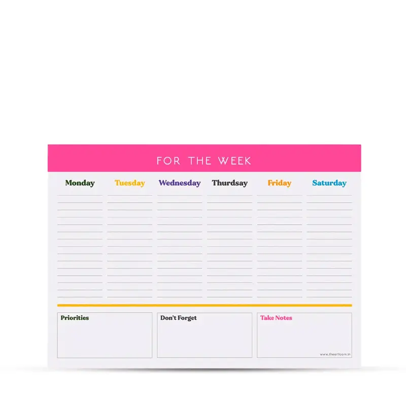The Art Loom Classic Pink A4 Weekly Planner