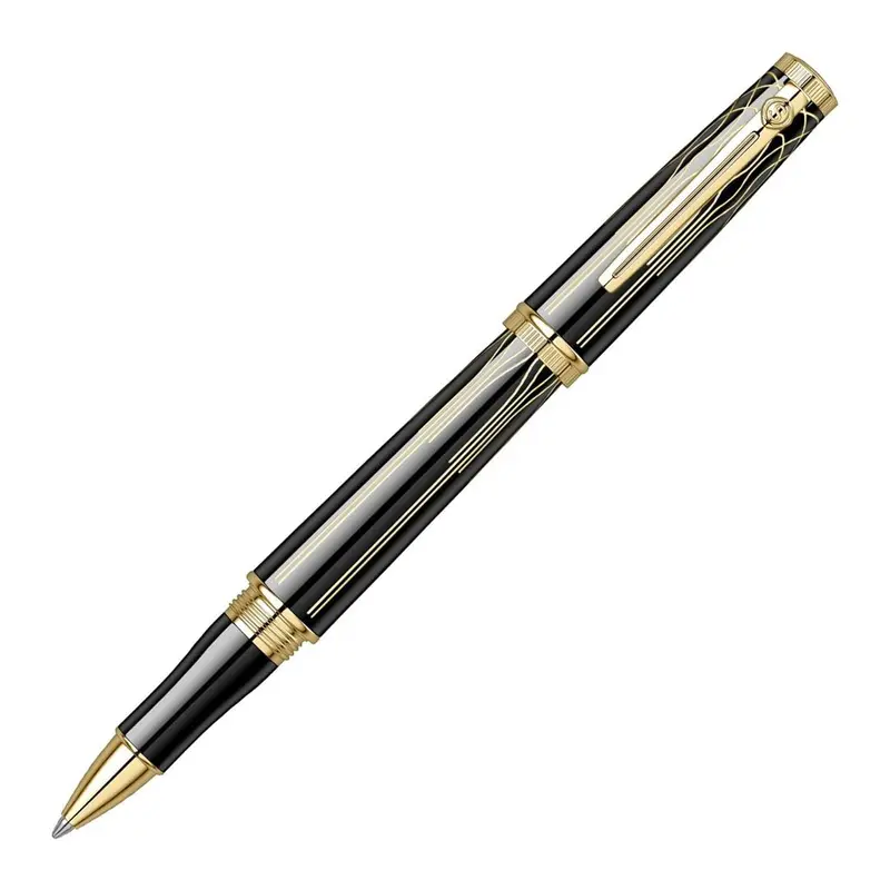 Scrikss Heritage Glossy Black With 23k Gold Plated Engraved Design Roller ball Pen
