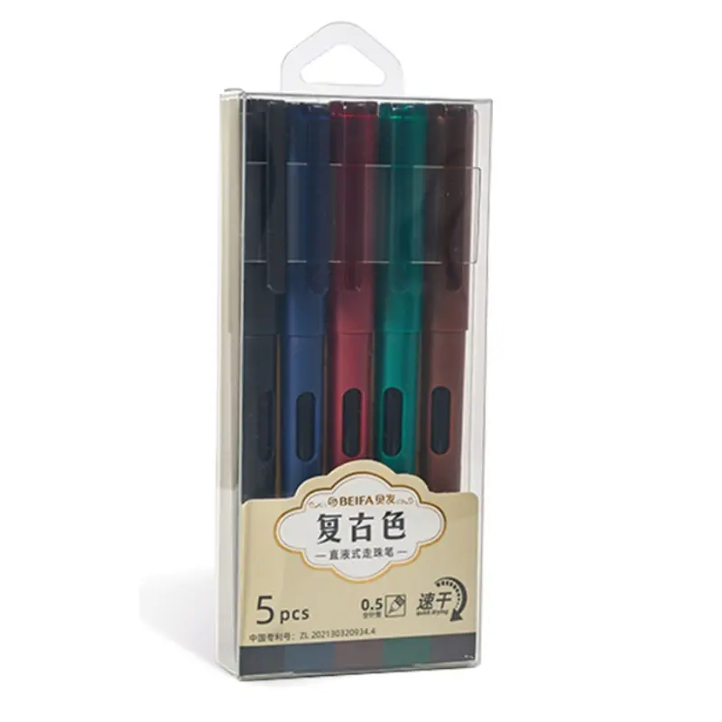 Beifa Retro Straight Liquid Roller Ball Pen Pack of 5