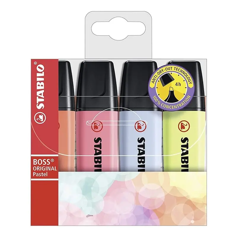 Stabilo  Boss Original  Chisel Point Pastel  Wallet of 4 Assorted Colors