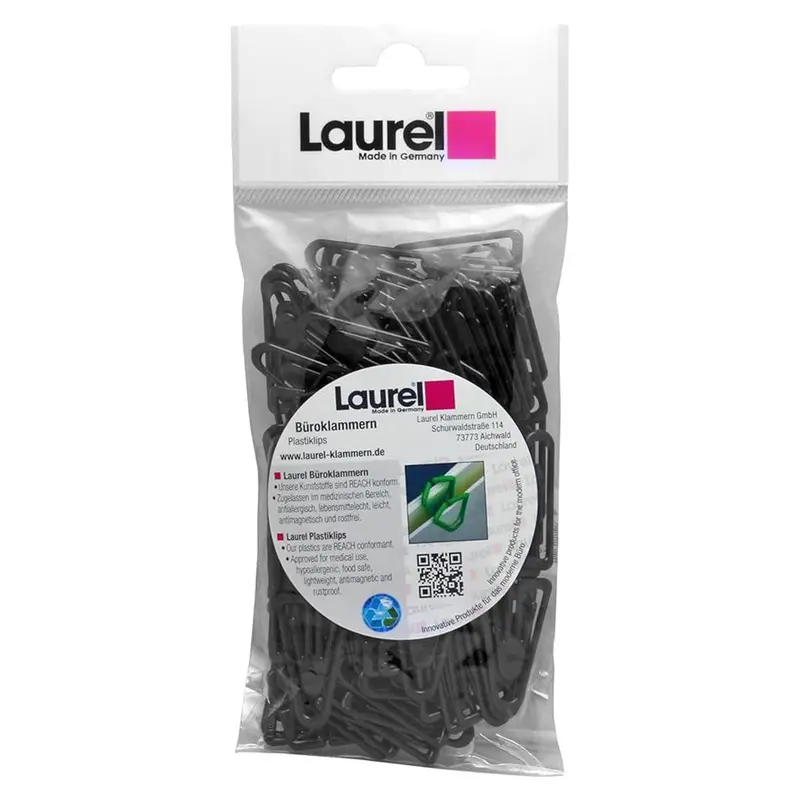 Laurel Designer Plastic U Shape Paper Clips Bag Black 35mm-Pack of 100
