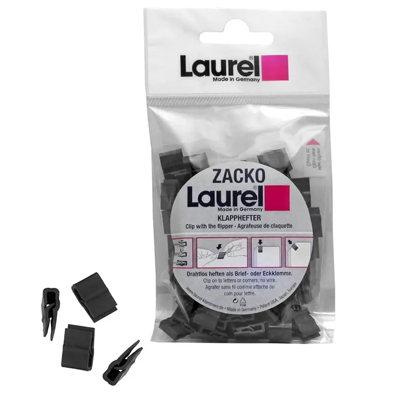 Laurel Letter Corner Clip Zacko Black 14 mm- Pack of 100