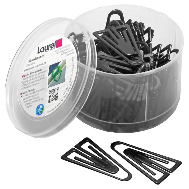 Laurel PlastiClips PaperClips Black 75 Pieces 60 mm