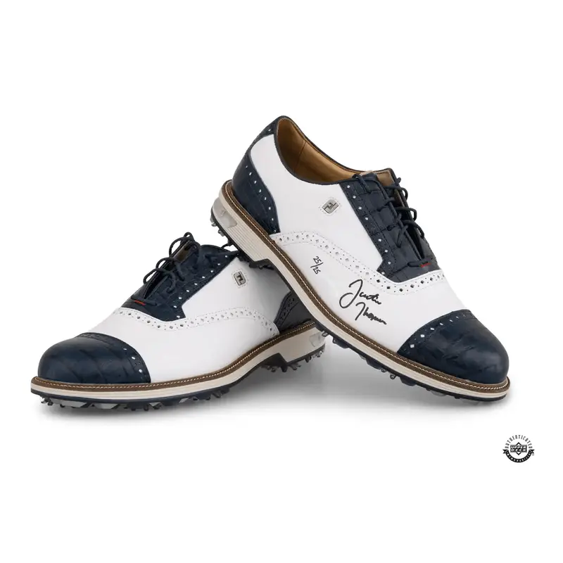 Justin Thomas Autographed Footjoy Premiere Series Tarlow White/Navy Golf Shoes