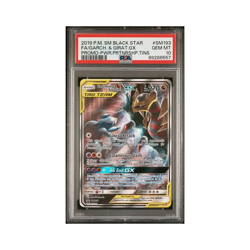 FA/Garchomp & Giratina GX  2019 Pokmon Sun & Moon Black Star Promo Power Partnership Tins #SM193 PSA 10