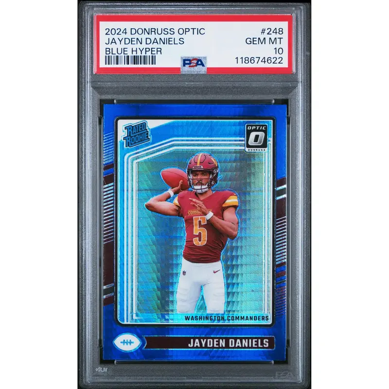 Jayden Daniels 2024 Donruss Optic Blue Hyper #248 PSA 10