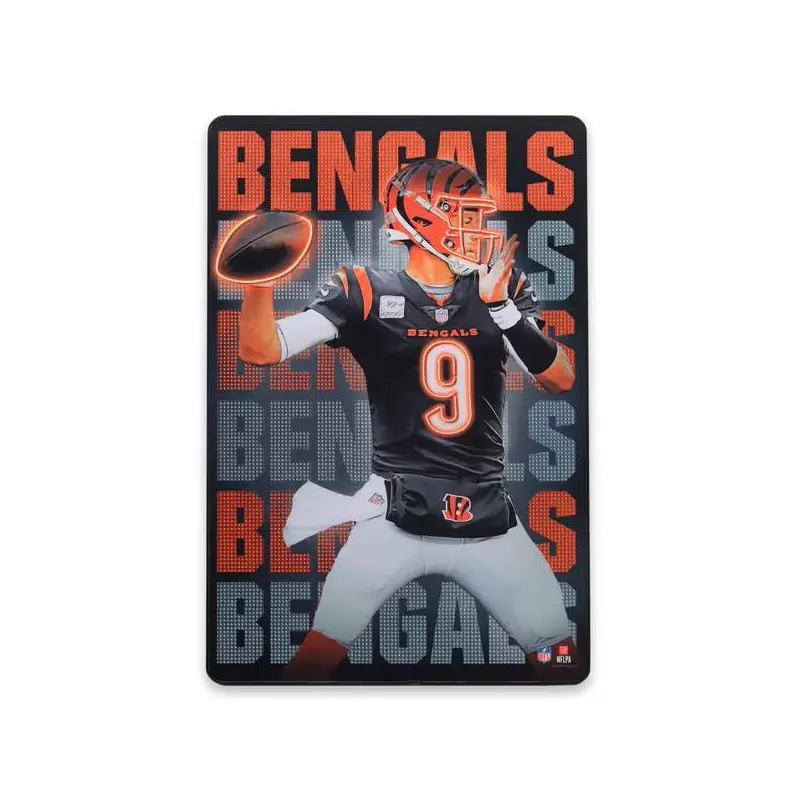 Wall Decor: Cincinnati Bengals Joe Burrow Neon Lights High Transparency Framed Wood - Officially Licensed
