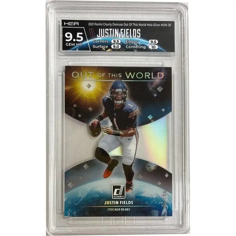 Justin Fields: 2021 Panini Clearly Donruss Out Of This World Holo Silver #OW-JR HGA 9.5