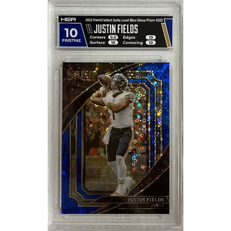 Justin Fields: 2022 Panini Select suite Level Blue Disco Prizm #323 HGA 10
