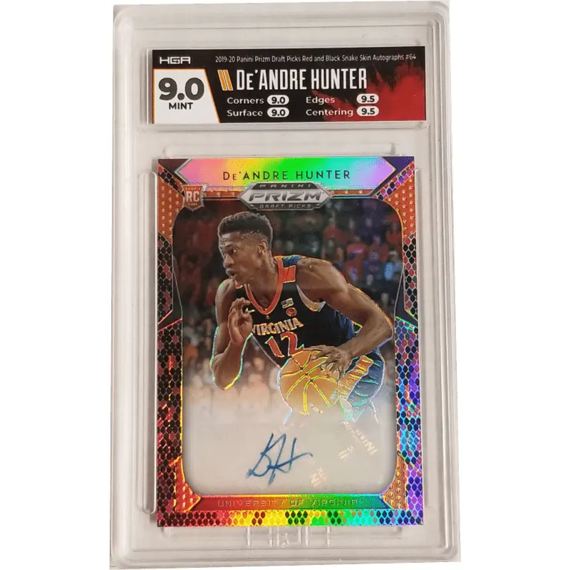 De'Andre Hunter 2019-20 Panini Prizm Draft Picks Red and Black Snakeskin Autographs #64 HGA 9.0