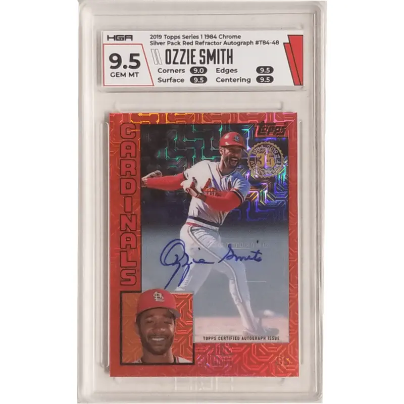 Ozzie Smith 2019 Topps Series 1 1984 Chrome Silver Pack Red Refractor Autograph #T84/48 HGA 9.5