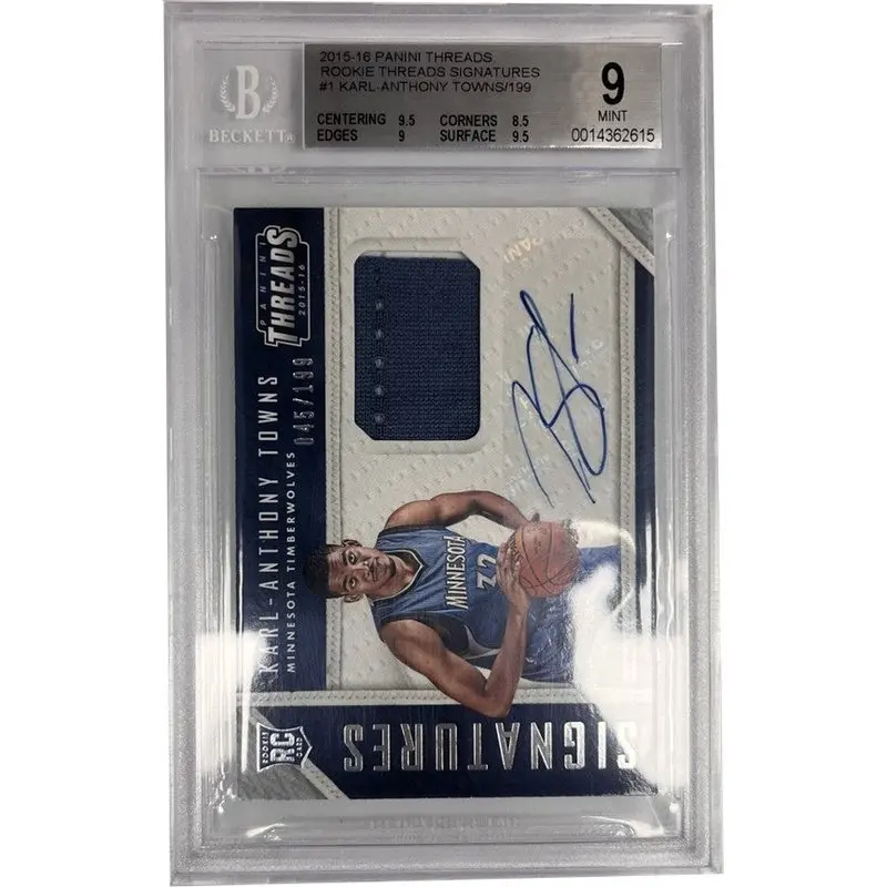 Karl-Anthony Towns - 2015-16 Panini Threads #RTS-KT - Rookie Threads Signatures Beckett 9