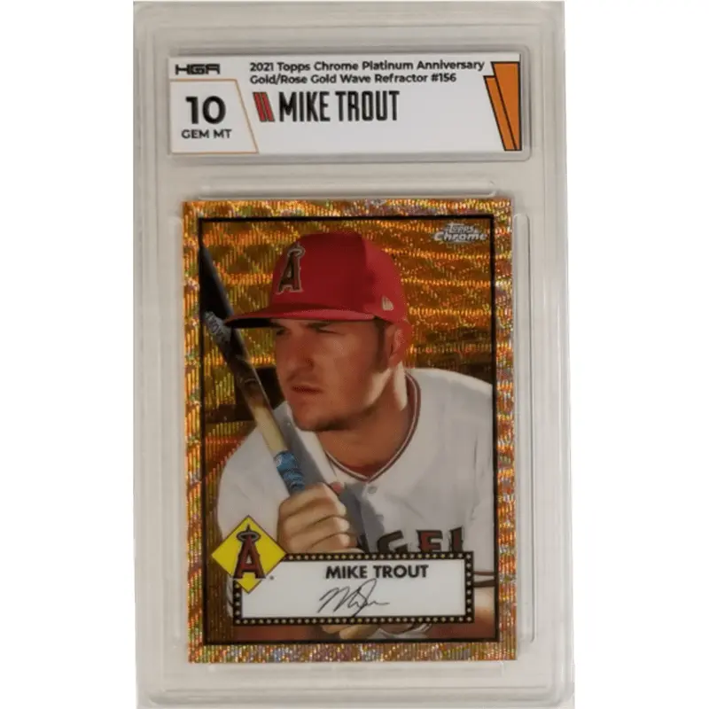 Mike Trout 2021 Topps Chrome Platinum Anniversary Gold/Rose Gold Wave Refractor #156 HGA 10