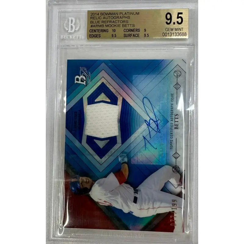 Mookie Betts 2014 Bowman Platinum Relic Autographs Blue Refractors #ARMB Beckett 9.5