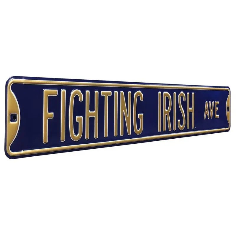 Notre Dame Steel Street Sign-FIGHTING IRISH AVE on Navy