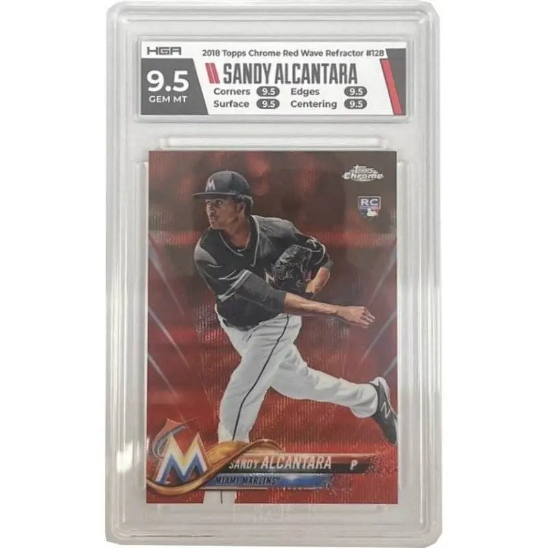Sandy Alcantara 2018 Topps- #128- Red Wave Chrome Refractor- HGA 9.5