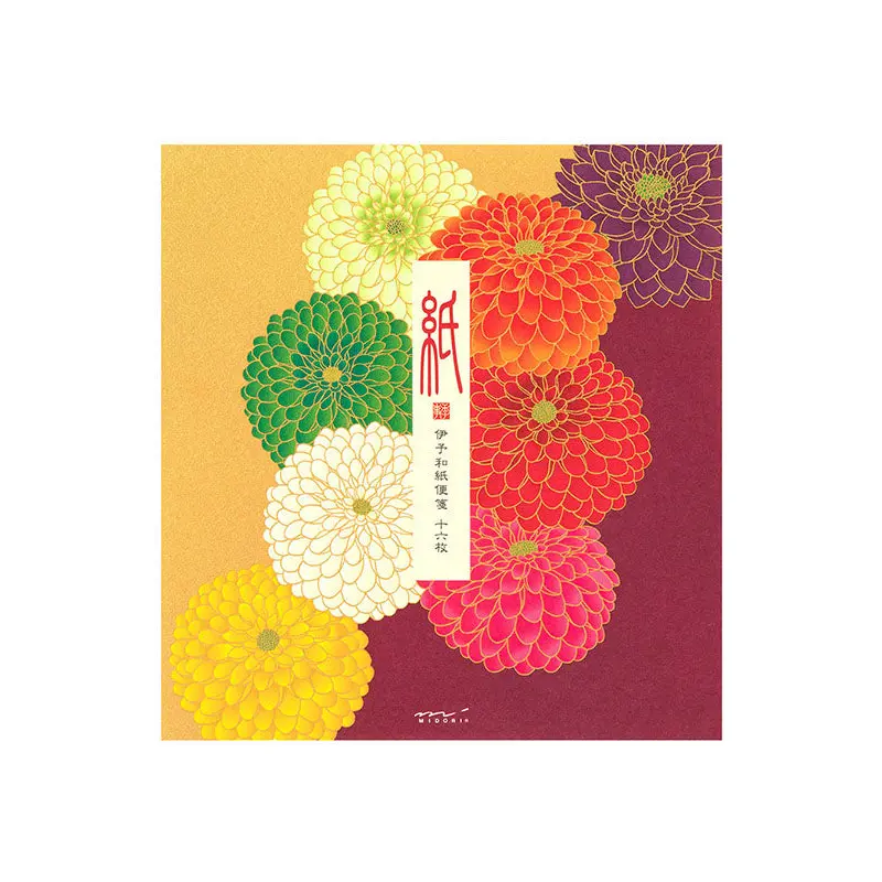 Midori Letter Pad Silk Printed Pompon Chrysanthemum