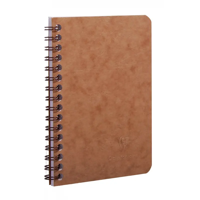 Clairefontaine Basics A5 Side Wirebound Notebook With Pockets- Tan Lined