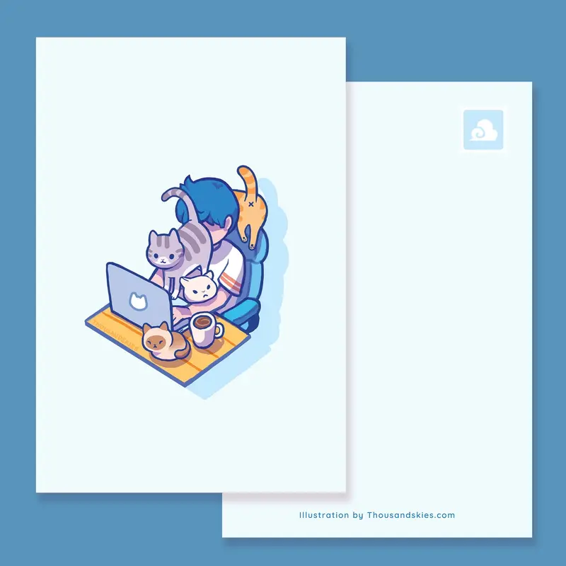 Thousand Skies - Postcard - Work from Home with Cats