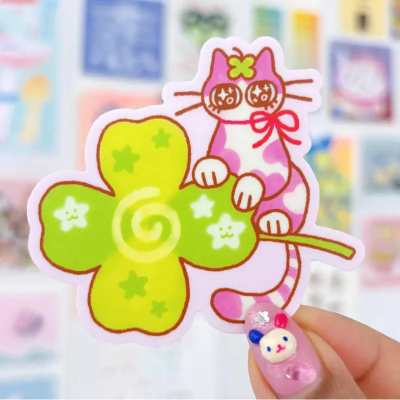 Radhia Rahman Spiral Clover Cat Sticker
