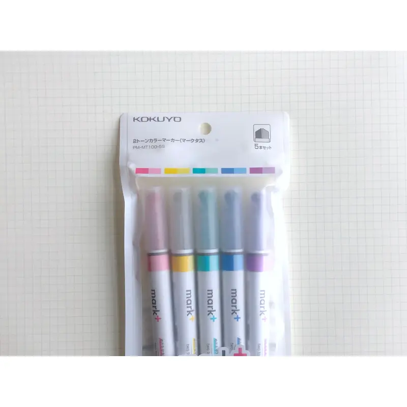 Kokuyo Mark+ Two Tone Highlighter - 5 Color Set