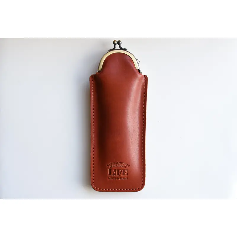 Life Leather Vertical Pen Pouch with Clasp - Brown