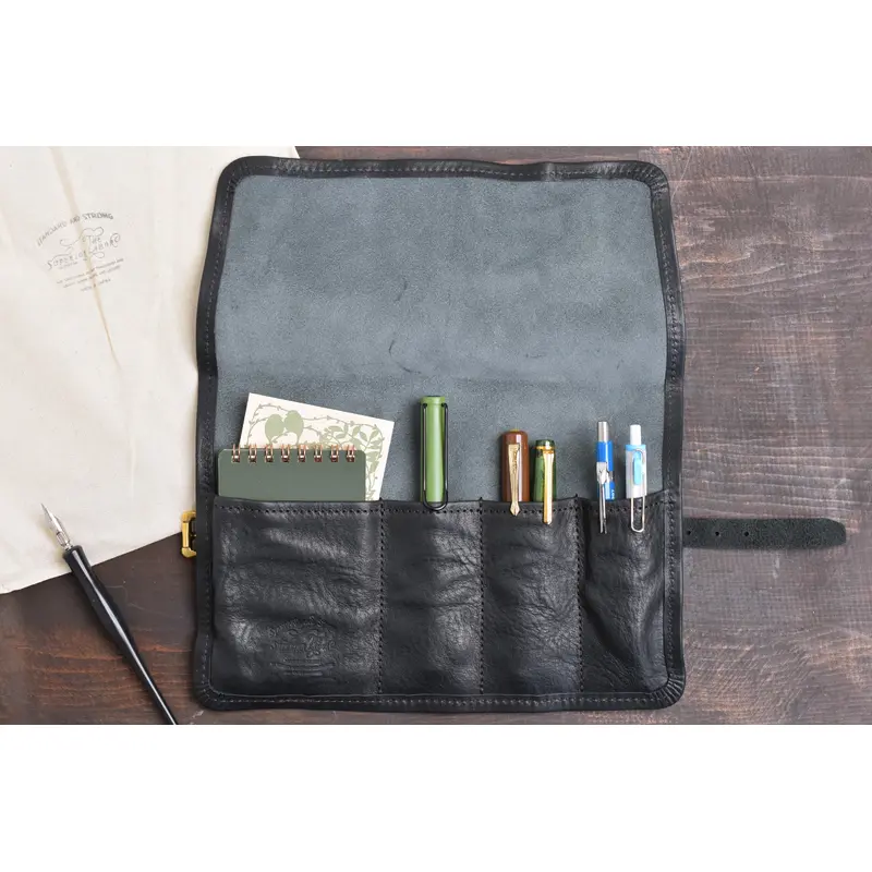 The Superior Labor Leather Roll Pen Case - Black