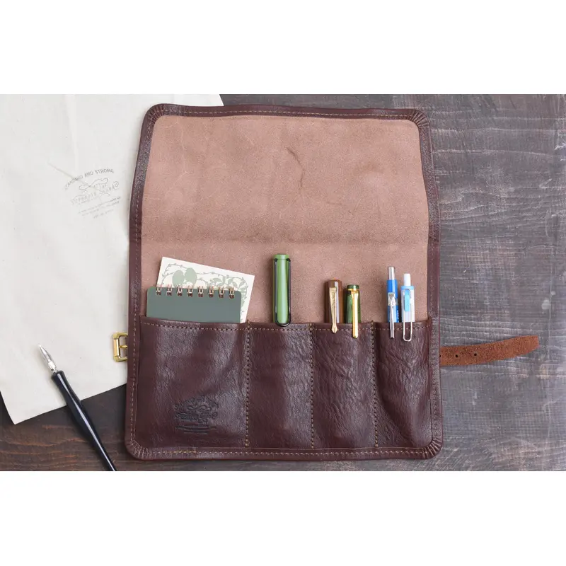 The Superior Labor Leather Roll Pen Case - Dark Brown