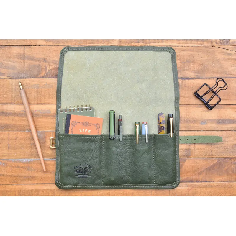 The Superior Labor Leather Roll Pen Case - Yoseka Green