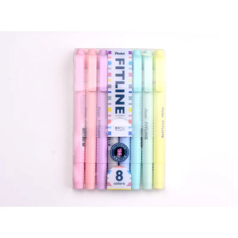 Pentel Fitline Double-Sided Highlighters - Pastels - Set of 8