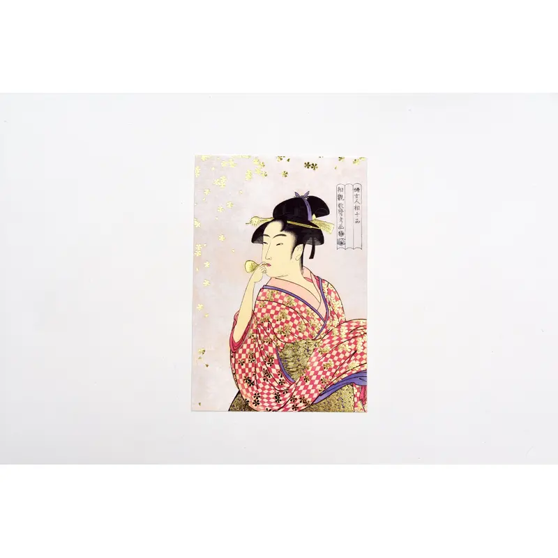 Cozyca - Kitagawa Utamaro - Foil-stamped Postcard - Girl Blowing a Poppin