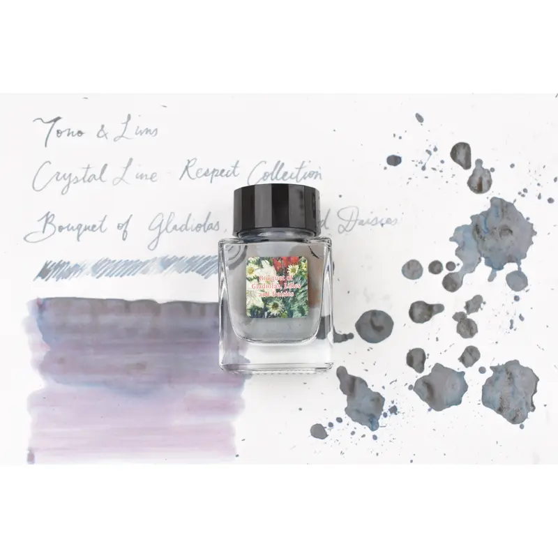 Tono & Lims Glass Pen Ink Bottle - Crystal Line - Respect Collection - Bouquet of Gladiolas, Lilies and Daisies - 30ml