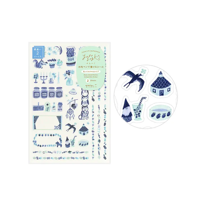 Yuru Log 2 Sheets Sticker - Blue Nordic (Coming Soon)